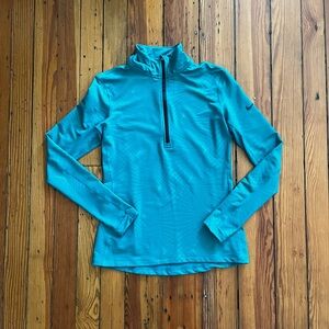 Blue Nike Pro Hyper warm Fitted 1/4 Zip Pullover  Thumbhole, Turquoise  Size L